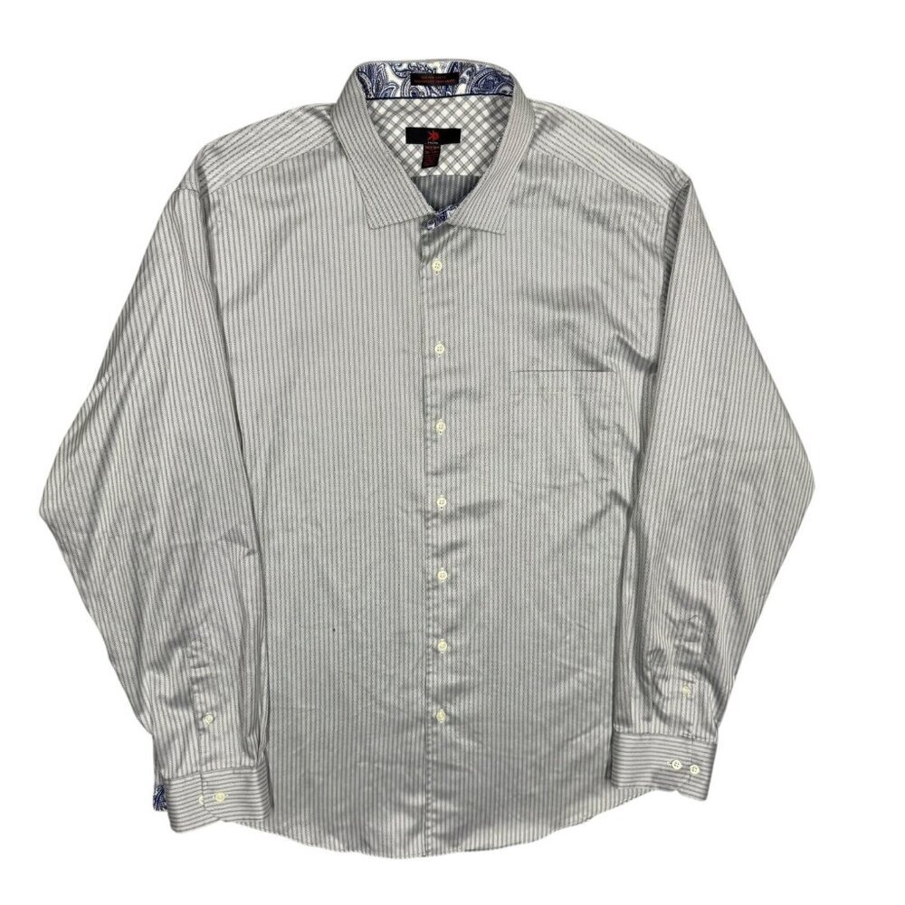 Egara Dress Shirt Non-Iron Slim Fit Long Sleeve Paisley Cuffs Striped 3XLT